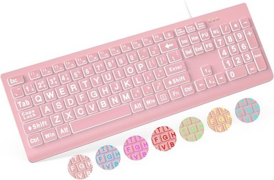 SABLUTE Large Print Backlit Keyboard, Wired USB Lighted Computer Keyboards with 