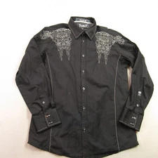 Roar Shirt Mens Medium Long Sleeve Lightweight Button Front Casual Black