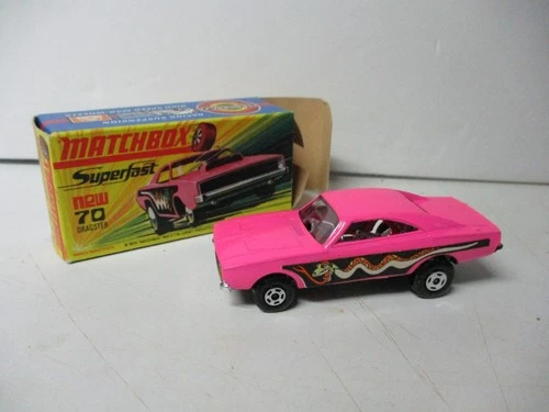 Matchbox Lesney Superfast SF70 Dodge Dragster- LIGHT PINK body, BLACK base, box