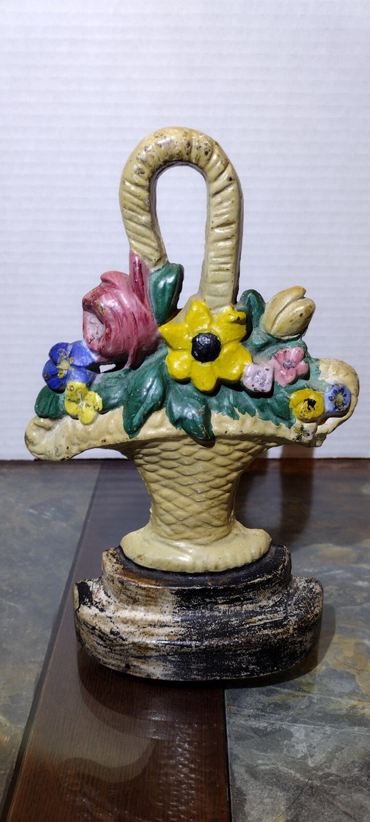 Vintage Beautiful Hubley Style Cast Iron Flower Basket Doorstop