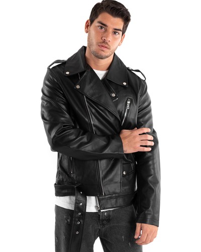 Giubbotto Uomo Biker Chiodo Ecopelle Casual Vari Colori - Foto 7 di 34