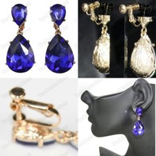 CLIP ON OHRRINGE Vintage Träne INDIGO & GOLD...