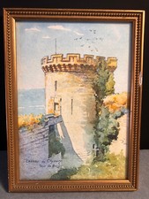 Aquarelle - Château de Chinon  Tour de Boissy - signé Lucien ?? - Milieu XXe