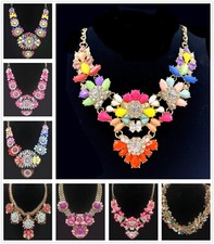 Women Fashion Chunky Statement Necklace Crystal Choker Pendant Chain Jewellery