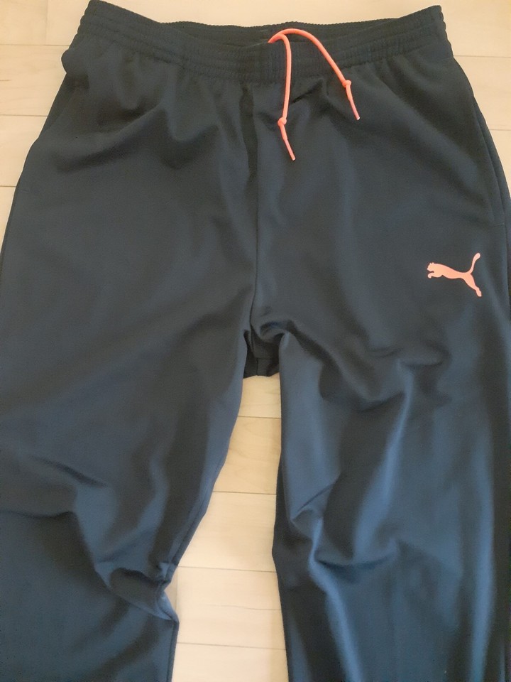 PUMA Men's Tricot Track Pants Medium Navy Blue Bright Orange Logo