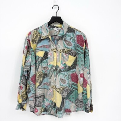 Vintage Extra Elements Cotton Patchwork Button Down Shirt Labeled 20W