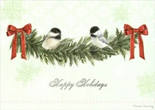 LPG Greetings Two Chickadees Perched on Evergreen Branch Christmas Card