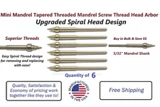 6pcs Mini Mandrel Tapered Spiral Threaded Mandrel Screw Thread Head Arbor 3/32"