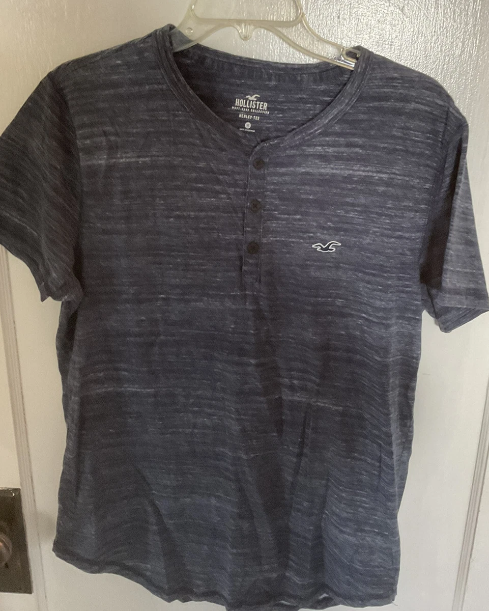 Two Hollister Henley Men Shirts Size M. One Blue And One Grey-Sold As Set