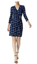 New Calvin Klein Women's Printed 3/4 Sleeve Ruched Dress Blue Multi Variety Szs