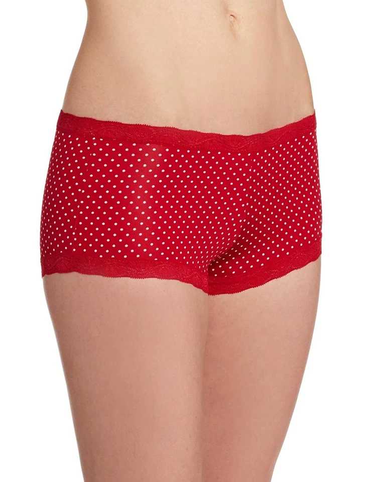 Paquete de 4 pantalones cortos Maidenform de microfibra y encaje para mujer, lunares rojos/blancos, XL/8 Foto 4 de 4