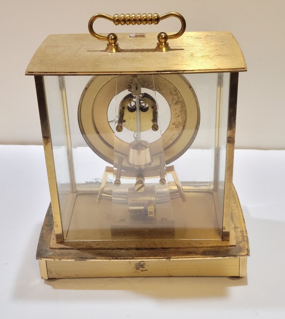 Seth Thomas Playtex Brass Glass Skeleton Carriage Mantel Clock