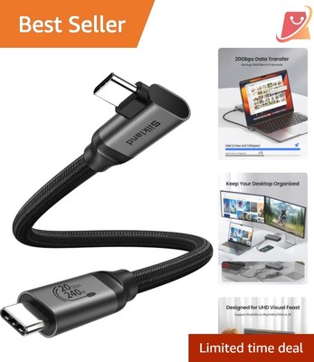 20Gbps Right Angle USB C Data Cable 1FT - Fast Charging & Transfer Solution