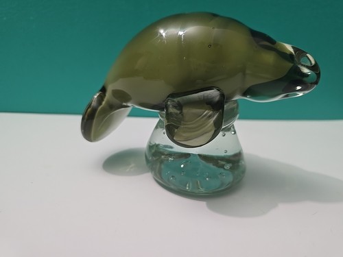 Vintage Art Glass Manatee Hand Blown Sculpture Sea Cow Sirenia Paperweight - Picture 4 of 10