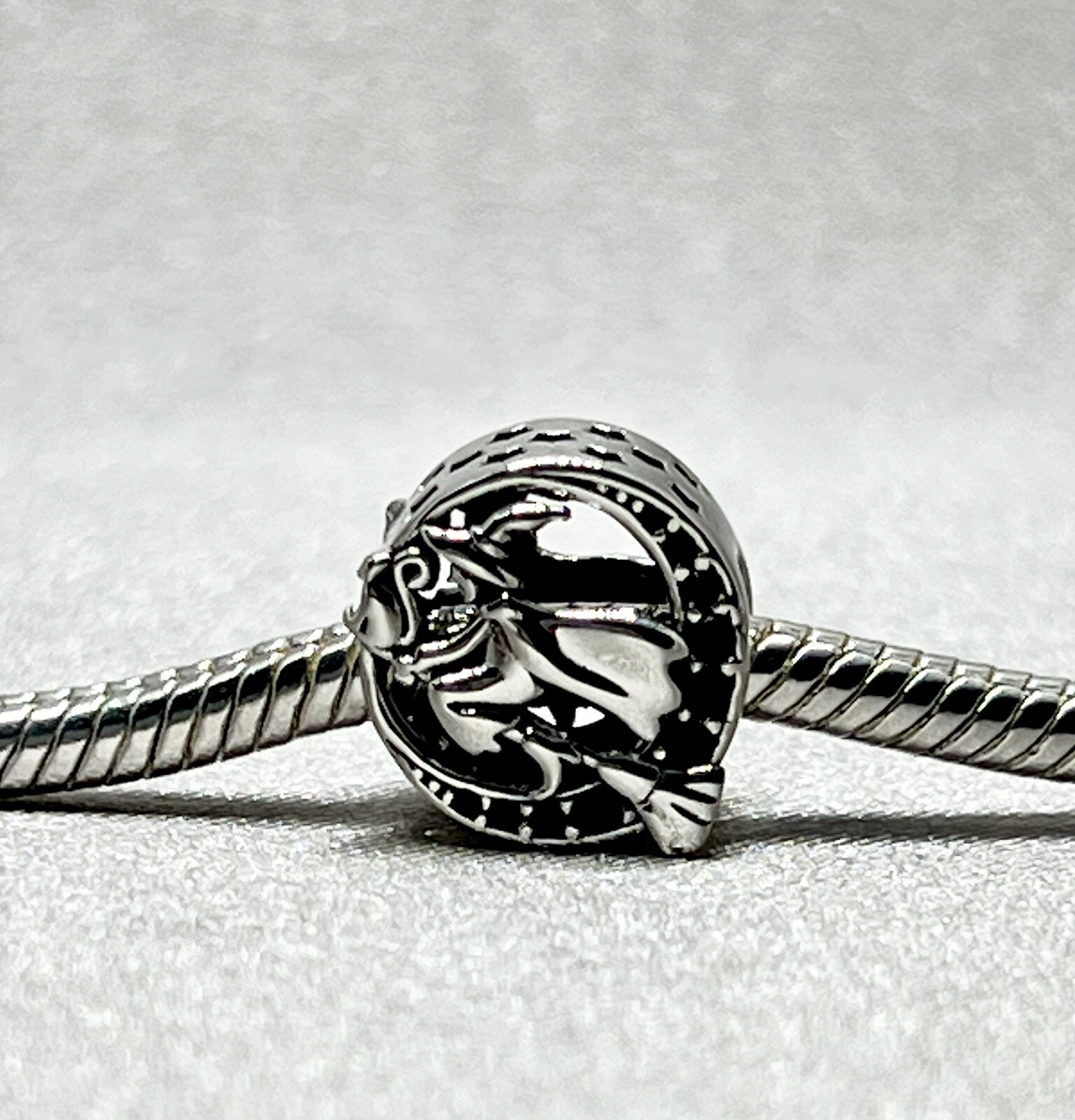 Witch On Broom Charm Bead Flying Halloween Cat Genuine 925 Sterling Silver Gift