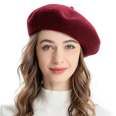 Wool Beret Hat Classic Solid Color French Beret for Women