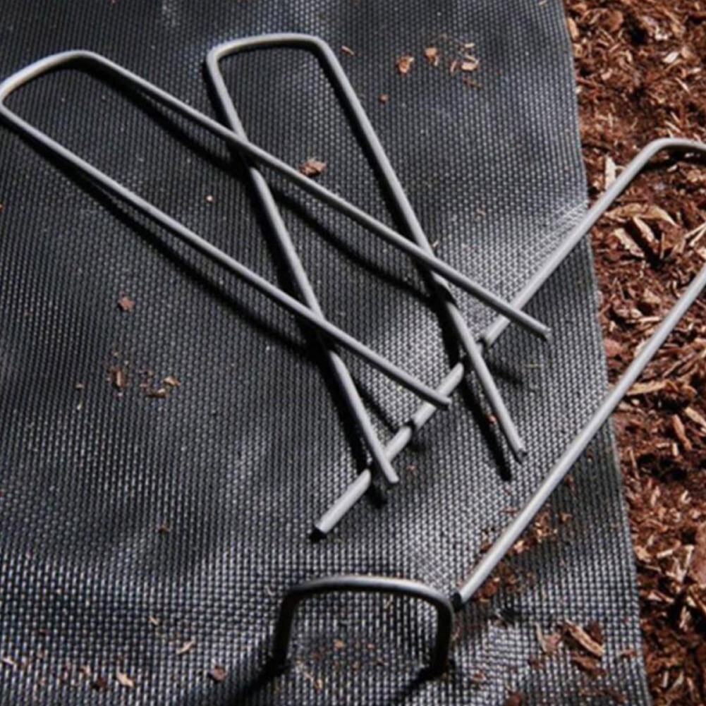 Secure Your Grass Barrier with 10 U Shaped Lawn Stakes Stainless Steel