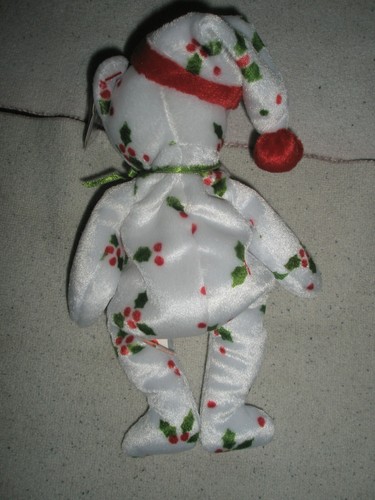 1998 HOLIDAY TEDDY Ty Beanie Baby 8 1/2" white bear w/ holly leaves & berries - Picture 6 of 9