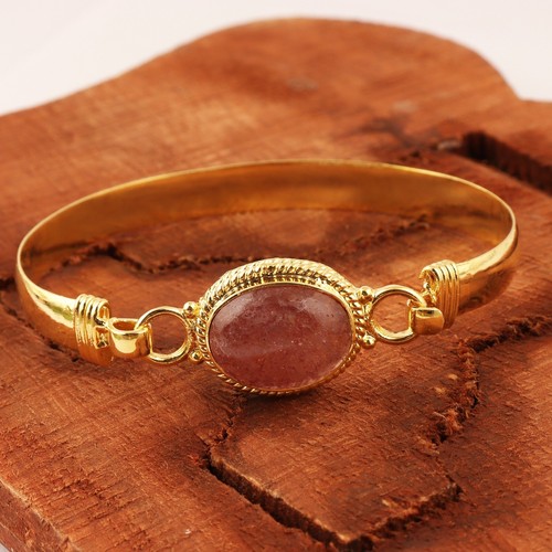 Natural Cherry Quartz Gold Plated Gemstone Handmade Hook Bracelet Gift For Women - Picture 4 of 7