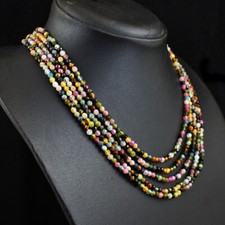 Collar Joyería 263 Cts Natural 5 Hilos Turmalina Corte Redondo Cuentas JK 49E379