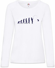 Fishing Evolution Damen Langarm T-Shirt Fun Angler Rod Line Darwin Angeln Angel