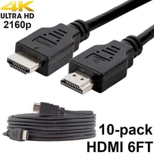 Pack of 10 Digital High-Speed 1.4 HDMI Cables PVC 2160p Black Cord (6 feet)