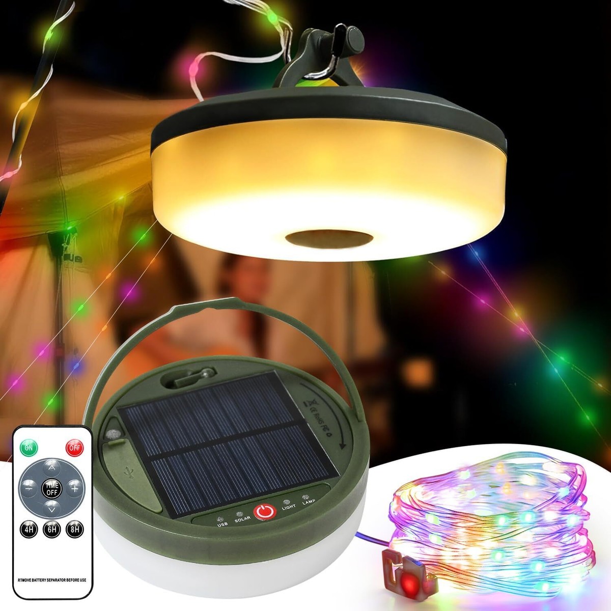 ORIA Camping Lichterkette – 10m USB-ladbar, 2-in-1 Mit Lampe & Lichterkette, Wasserdicht IPX4, Perfekt Für Zelt & Garten