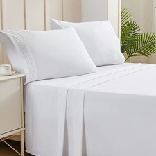 4PCS Queen Sheet Set, Extra Soft Bedding Sheets Pillowcases, Deep Pocket WHITE