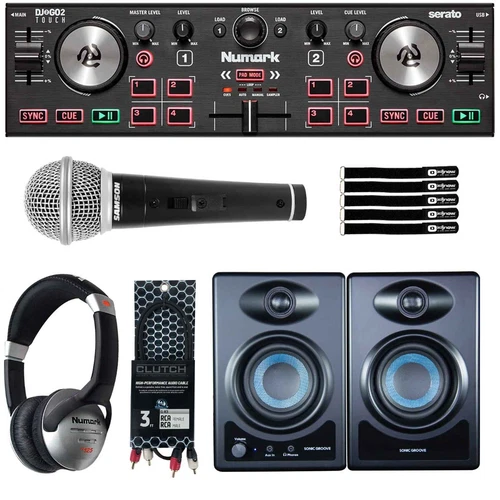 Numark DJ2GO2 Touch Home Party Pocket DJ Controller w Monitor Speakers & Mic