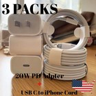 For iPhone 14 13 12 11 XR X 8 PD Fast Charger Cable 20W USB-C Power Adapter Lot