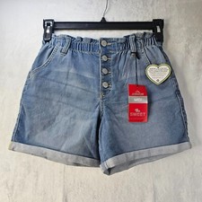 Jordache Paperbag Waist Midi Girls Shorts Blue Denim Size 16 Snap Buttons