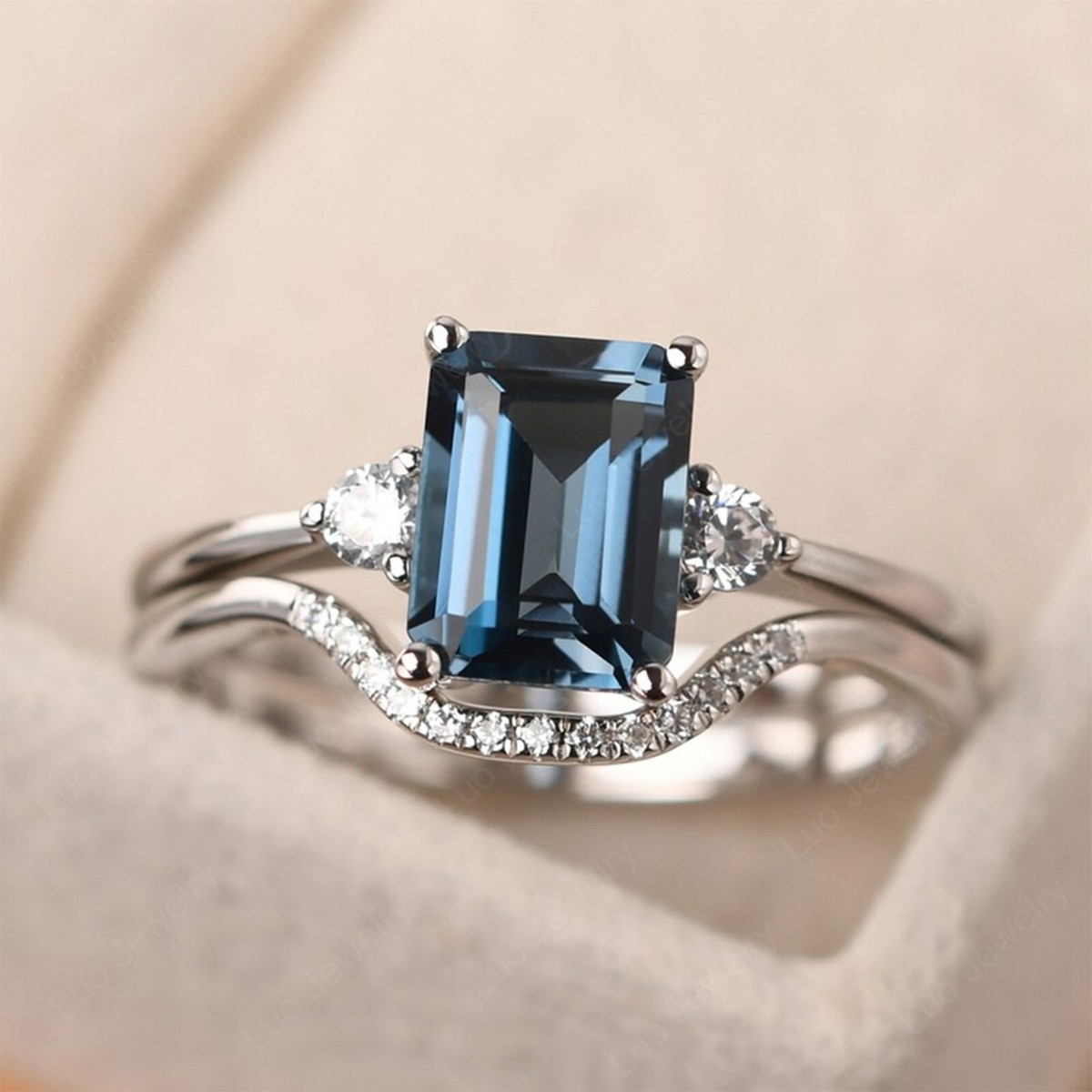 925 Silver Plated Beautiful AAA+ London blue topaz Ring Size To - Main Image