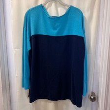 Chaps Color Block Turquoise Navy Long Sleeve Sweater Tunic Casual Comfort-1X