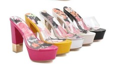 Womens Clear Transparent Slippers High Block Heels Platform Open Toe Party Mules