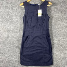 Boden Dress Womens 6 R Navy Blue Sleeveless Tamara Sheath Shift Pockets New Midi