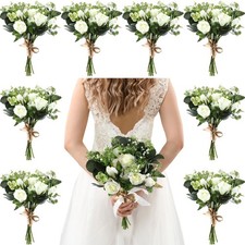 Set of 8 Bridesmaid Bouquets 7 Inch White Wedding Bouquets Faux Flowers Rusti...