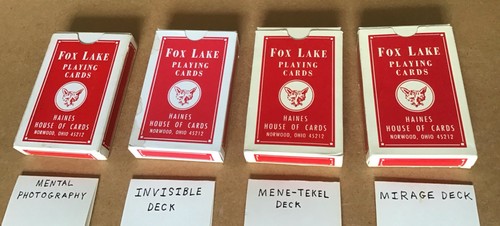 4 Fox Lake Magic Card Decks Mental Photography, Invisible, Mene-Tekel, Mirage
