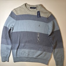 NWT Nautica Sweater Crewneck Pullover Gray Blue Men's M Cotton