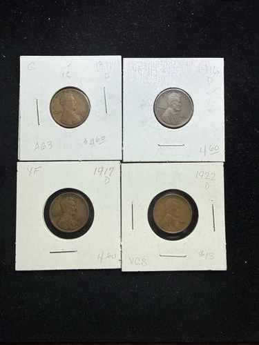4 Lincoln Wheat Pennies (1911 D, 1916 D, 1917 D, 1922 D (AG-VF) #19