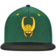 Marvel Loki Baseball Hat, Gold Embroidered Logo Adult Snapback Cap with Flat