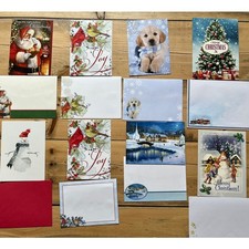 Lot of 8 Christmas Holiday Greeting cards w/ envelopes. Birds. Santa. Dogs. Snow