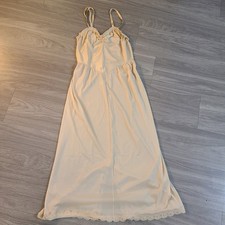 VTG 70s-80s Women's 36LL Vanity Fair Nude Tan Full Length Slip Dress Nylon USA