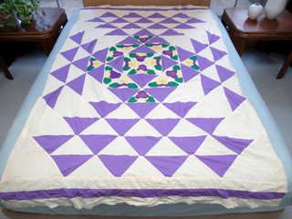 Vintage Old Cotton Hand Stitched Applique PANSIES Quilt TOP; 82"x 50"