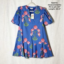 Entro Dopamine Floral Puff Sleeve Drop Waist Ruffle Hem Dress Blue Pink L Artsy