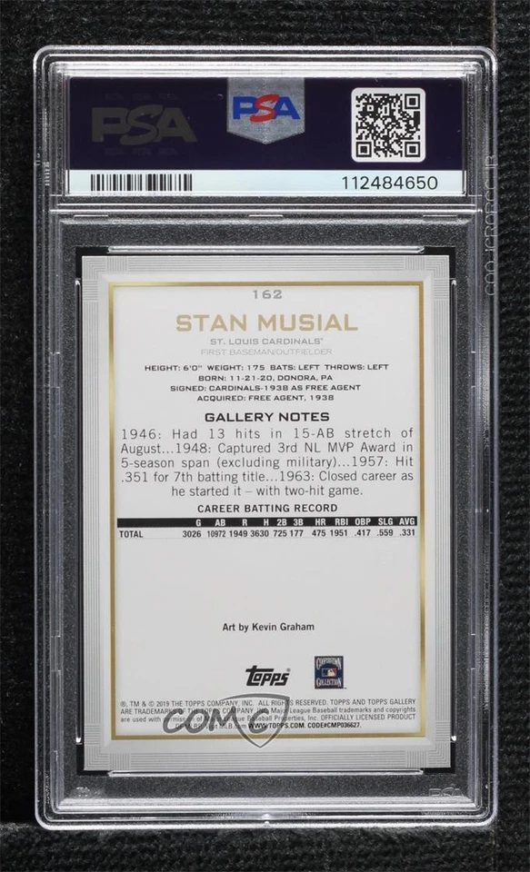 2019 Topps Gallery Short Print Stan Musial #162 PSA 10 GEM MT HOF - Image 2 of 2