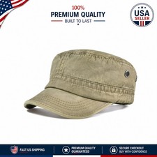 Vintage Washed Cotton Men's Cadet Army Cap - Adjustable Lightweight