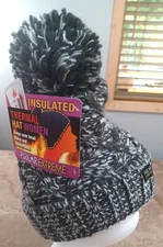 Polar Extreme Womens Gray Marled Pom Pom Knit Fleece Insulated Thermal Beanie OS