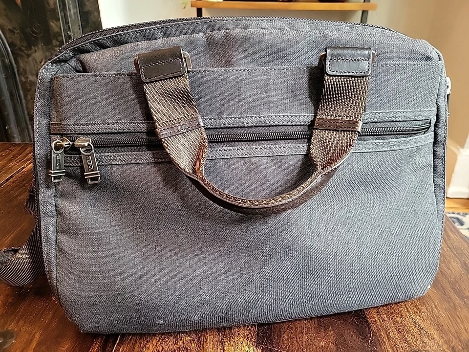 Tumi Alpha Bravo Brooks Slim Gray Briefcase Bag EUC Gray/Brown w/ Monogram - Image 2 of 4