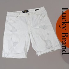 Lucky Brand The Boyfriend Bermuda White Denim Ripped Distressed Cut Off Short 10