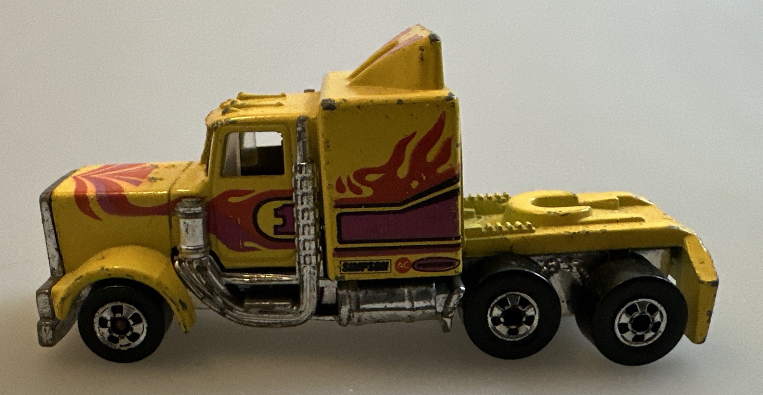 Vintage Hot Wheels Long Shot Semi Truck Yellow Hong Kong